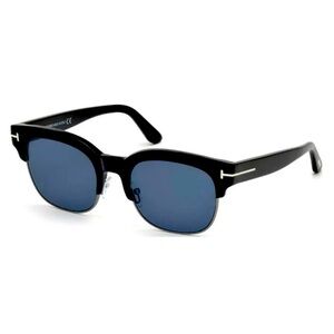 NIB Tom Ford ‘Harry’ TF597 Shiny Black Dark Blue Tinted Sunglasses $595.00